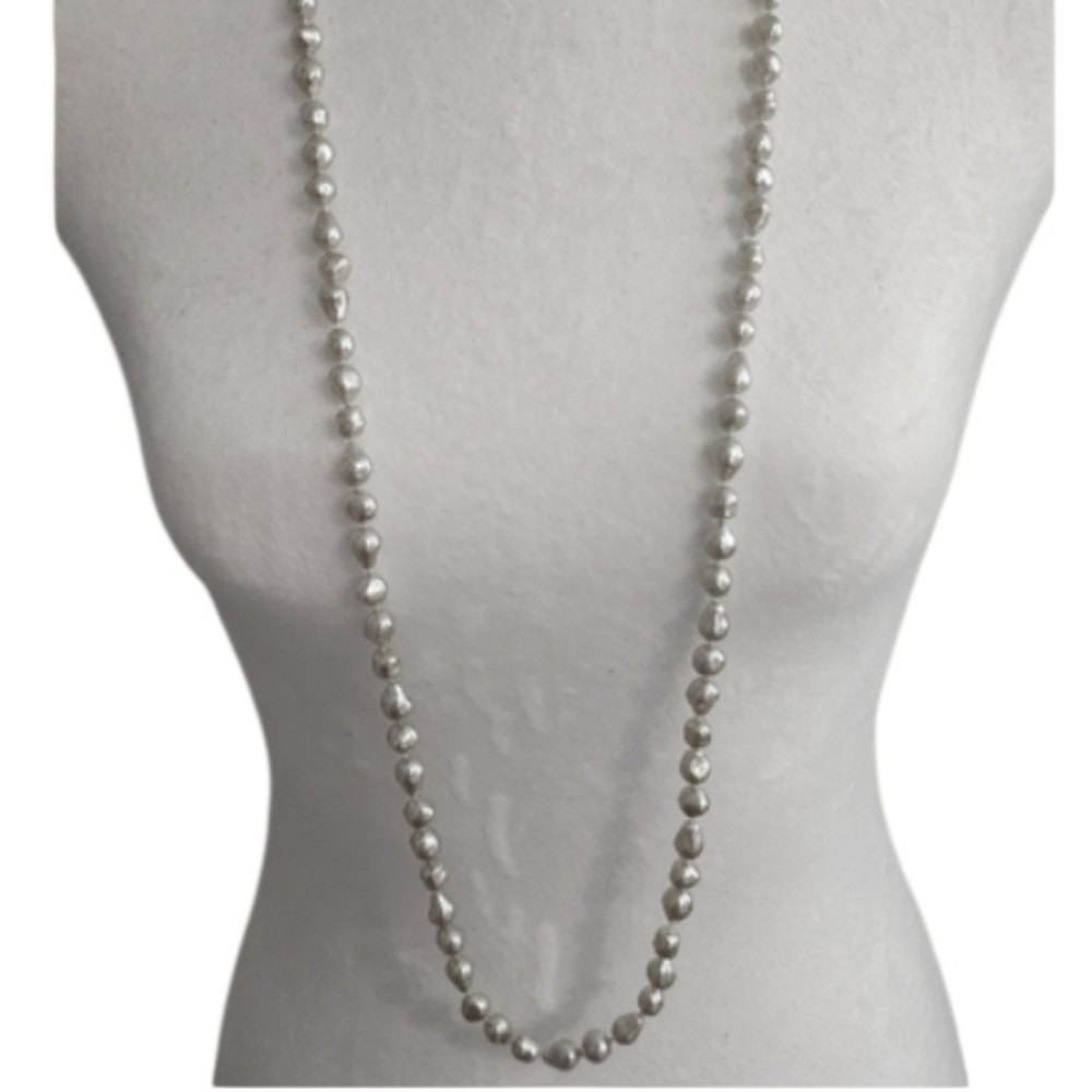 Silver Baroque Pearl Necklace Iridescent Shine